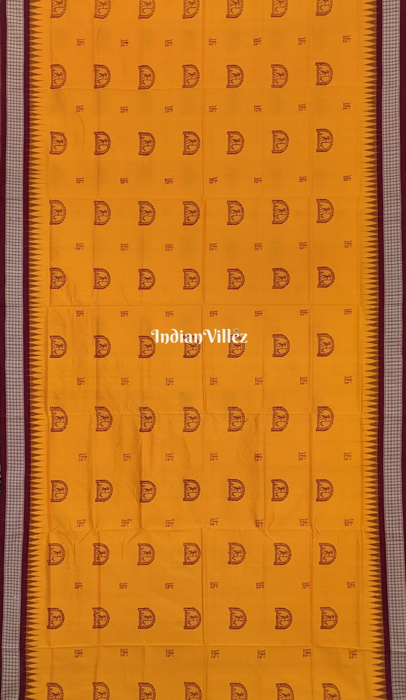 Yellow Tribal Theme Sambalpuri Bomkai Silk Saree