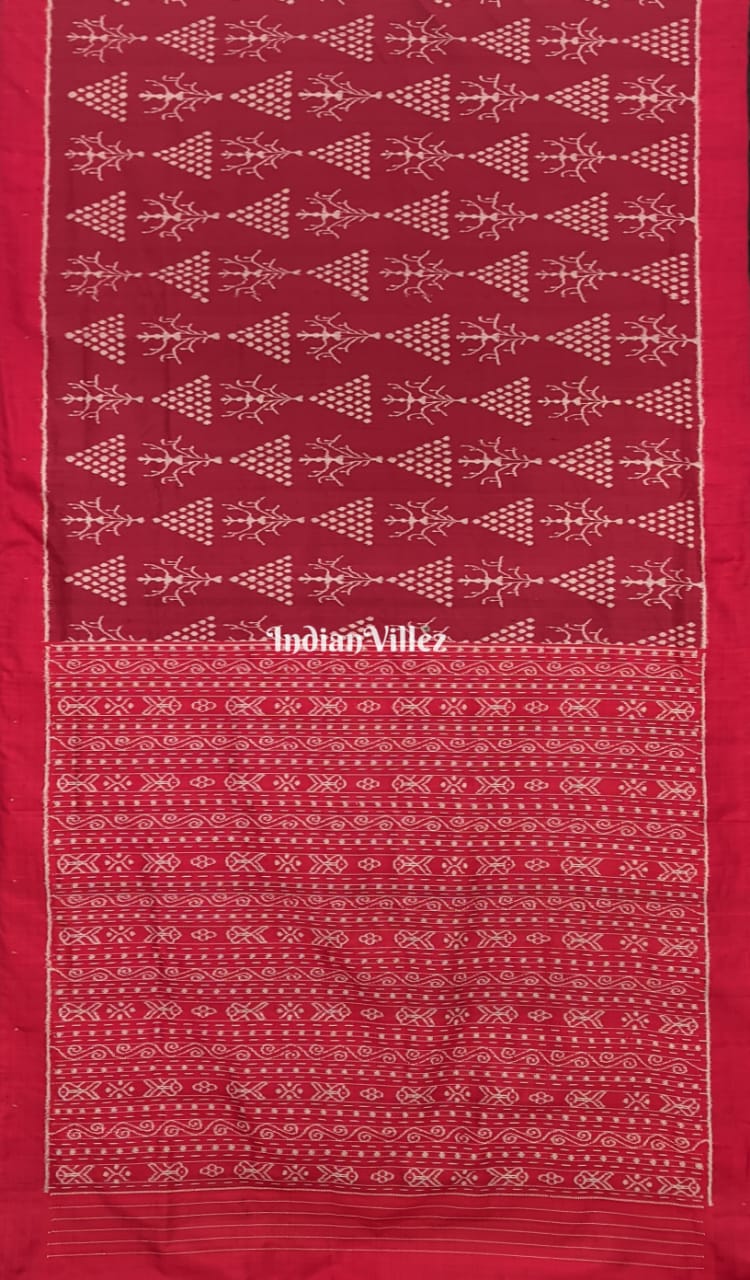 Maroon Jhoti Chitrakari Odisha Handloom Silk Saree