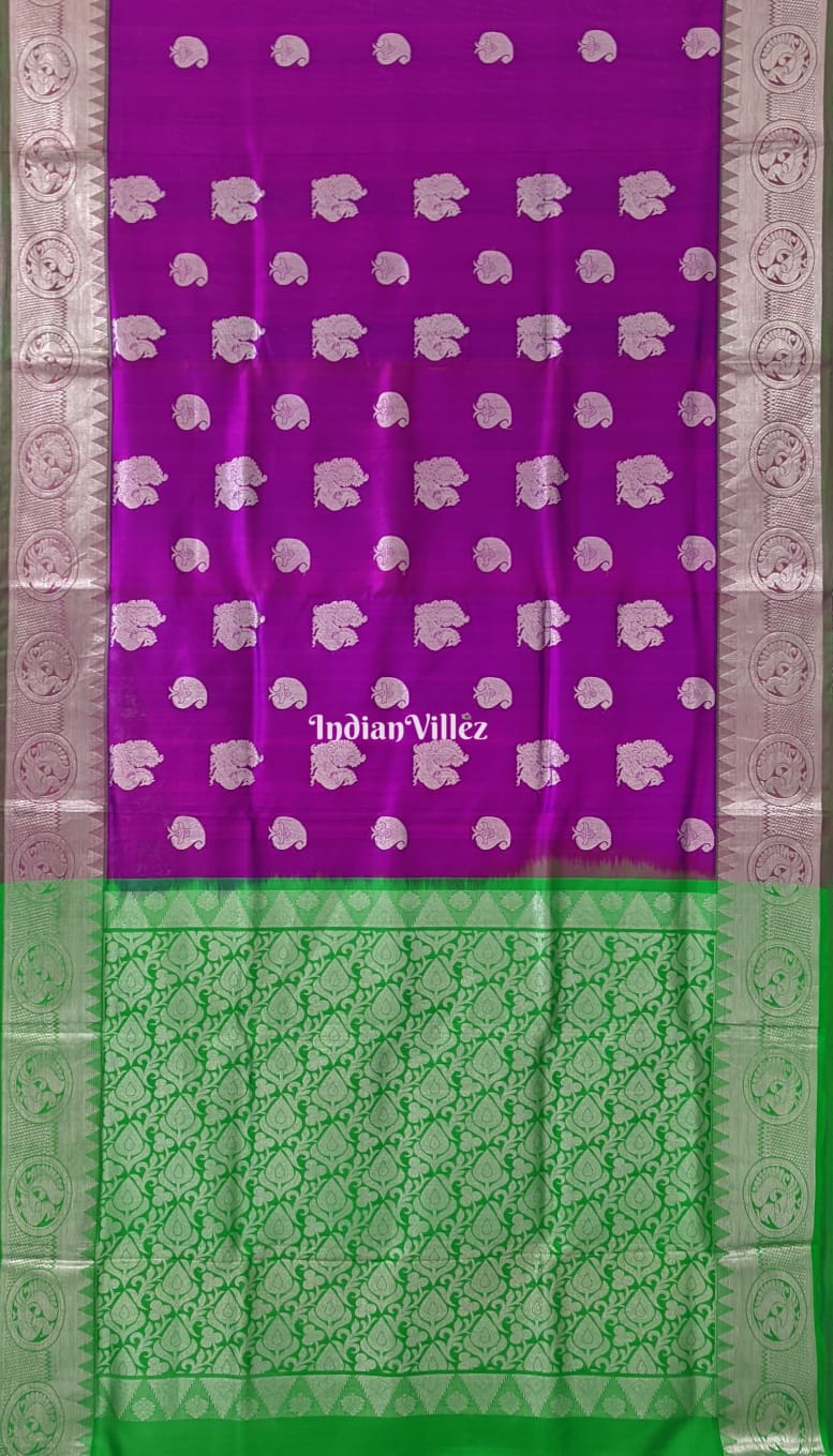 Purple Green South Handloom Venkatagiri Silk Saree