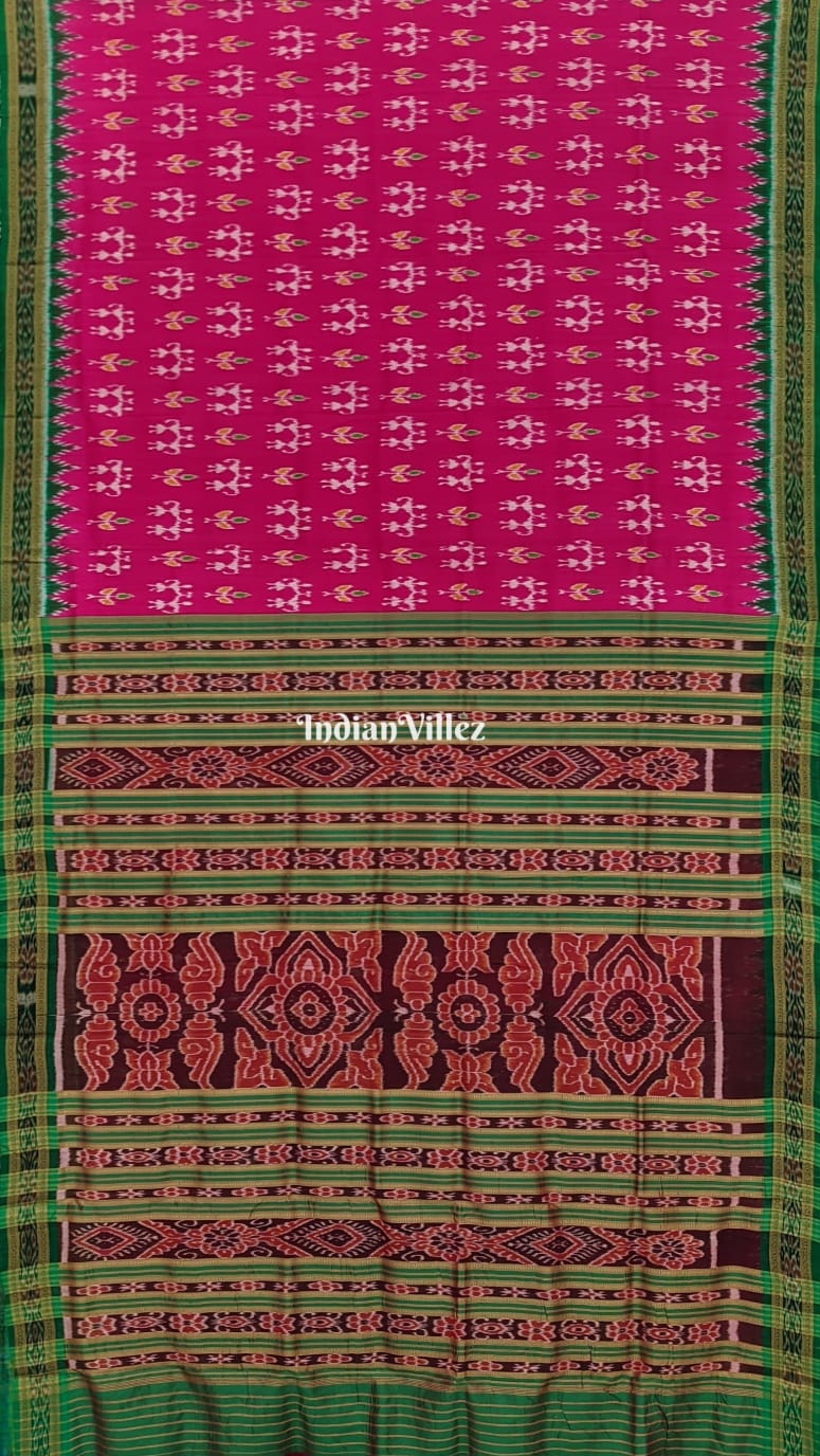 Rani Pink Tribal Motif Odisha Ikat Khandua Silk Saree