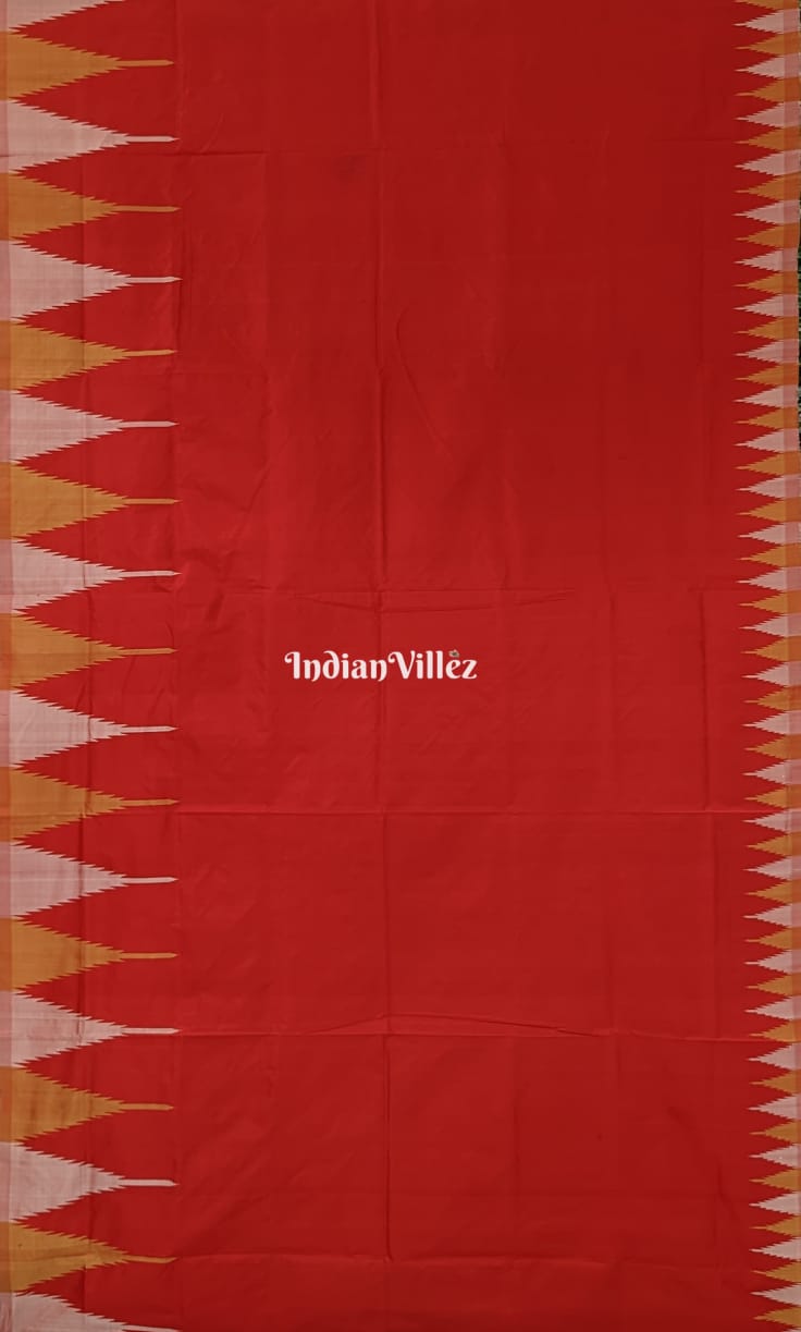 Red Yellow Silver Zari(Tissue) Phoda Kumbha Sambalpuri Ikat Silk Saree