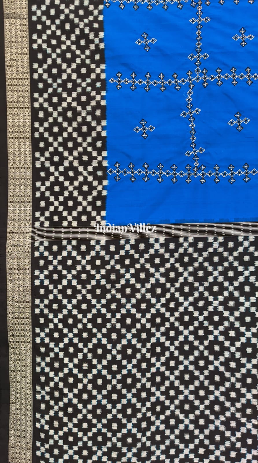 Malibu Blue Zardosi Pasapalli Sambalpuri Ikat Silk Saree