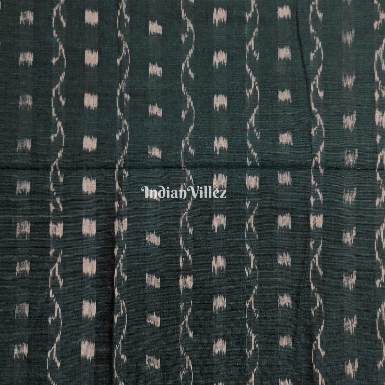 Deep Green Tipa Design Sambalpuri Ikat Cotton Fabric