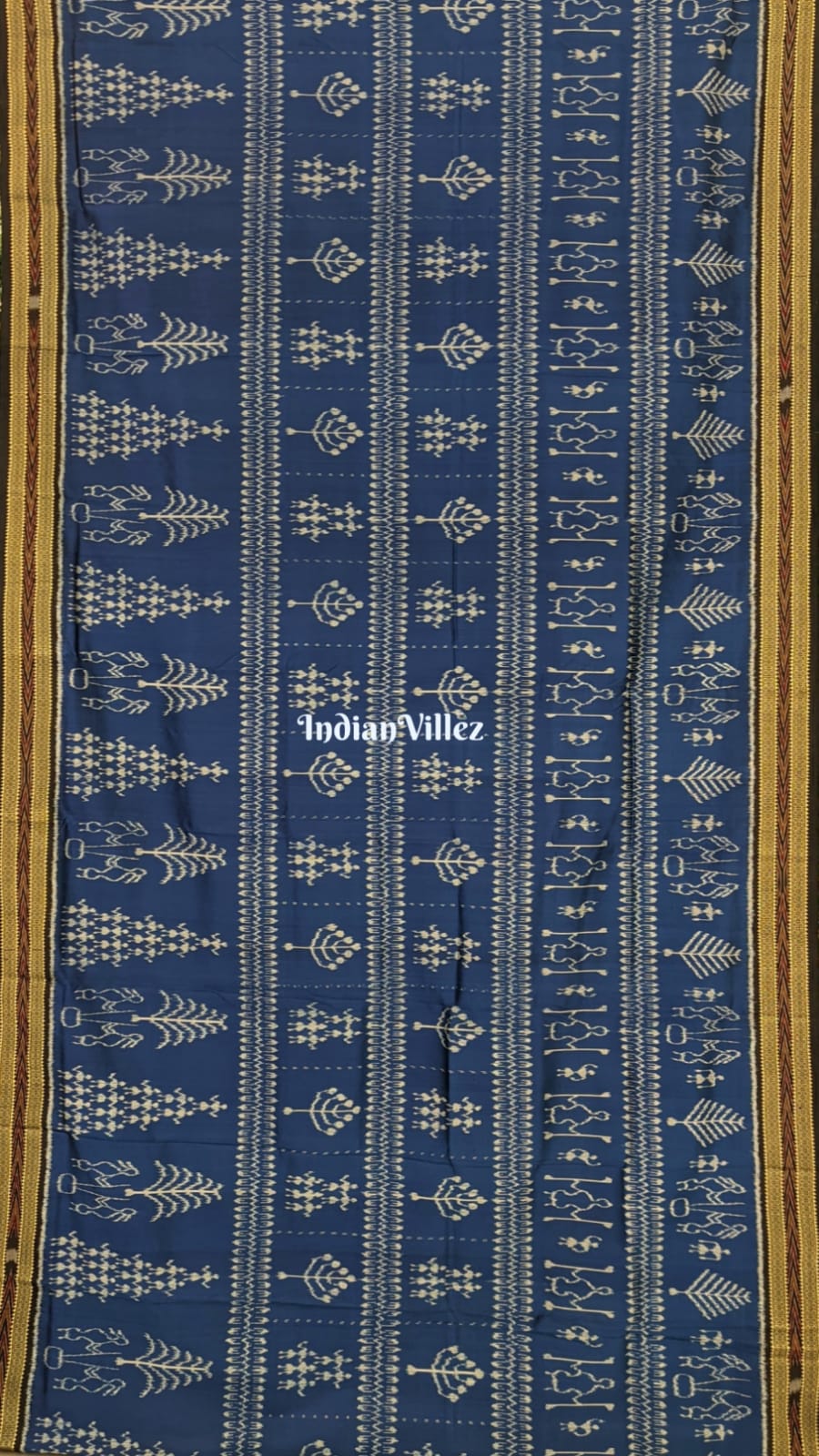 Indigo Blue Tribal Themed Khandua Silk Saree with Small Animal Pallu