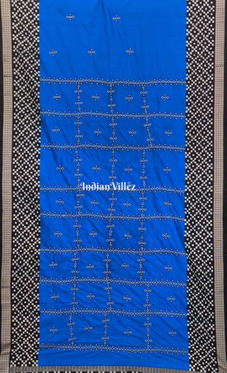 Malibu Blue Zardosi Pasapalli Sambalpuri Ikat Silk Saree