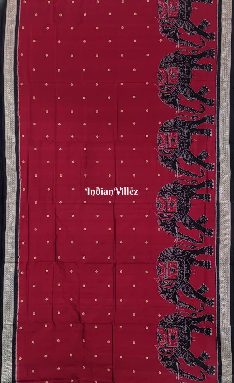 Maroon Elephant Odisha Handloom Sambalpuri Ikat Silk Saree