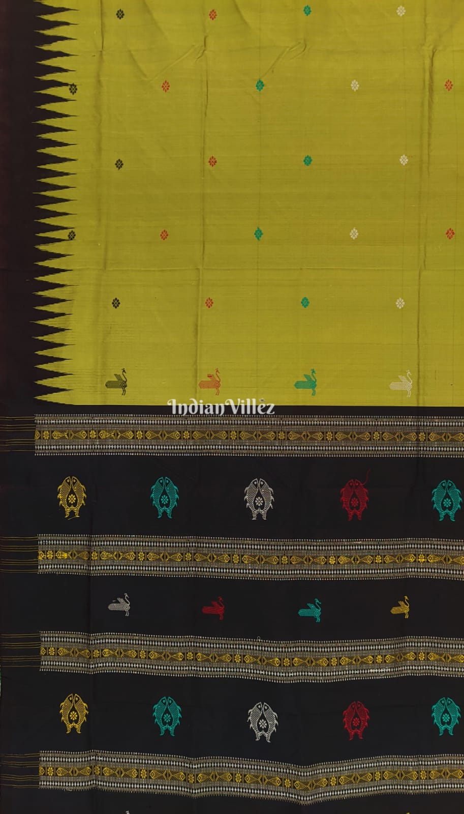 Mehndi Green Flower Motifs Bomkai Silk Saree inspired by Ganjam Bomkai Theme