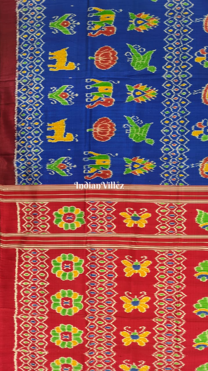 Blue Contemporary Nabakothi Khandua with Butterfly Anchal Silk Saree ( USA_V )