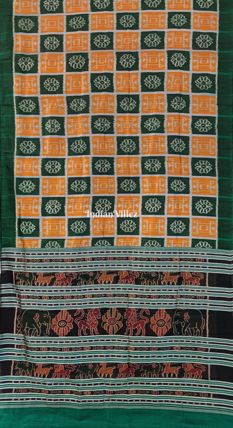 Green Golden Odisha Ikat Contemporary Silk Saree