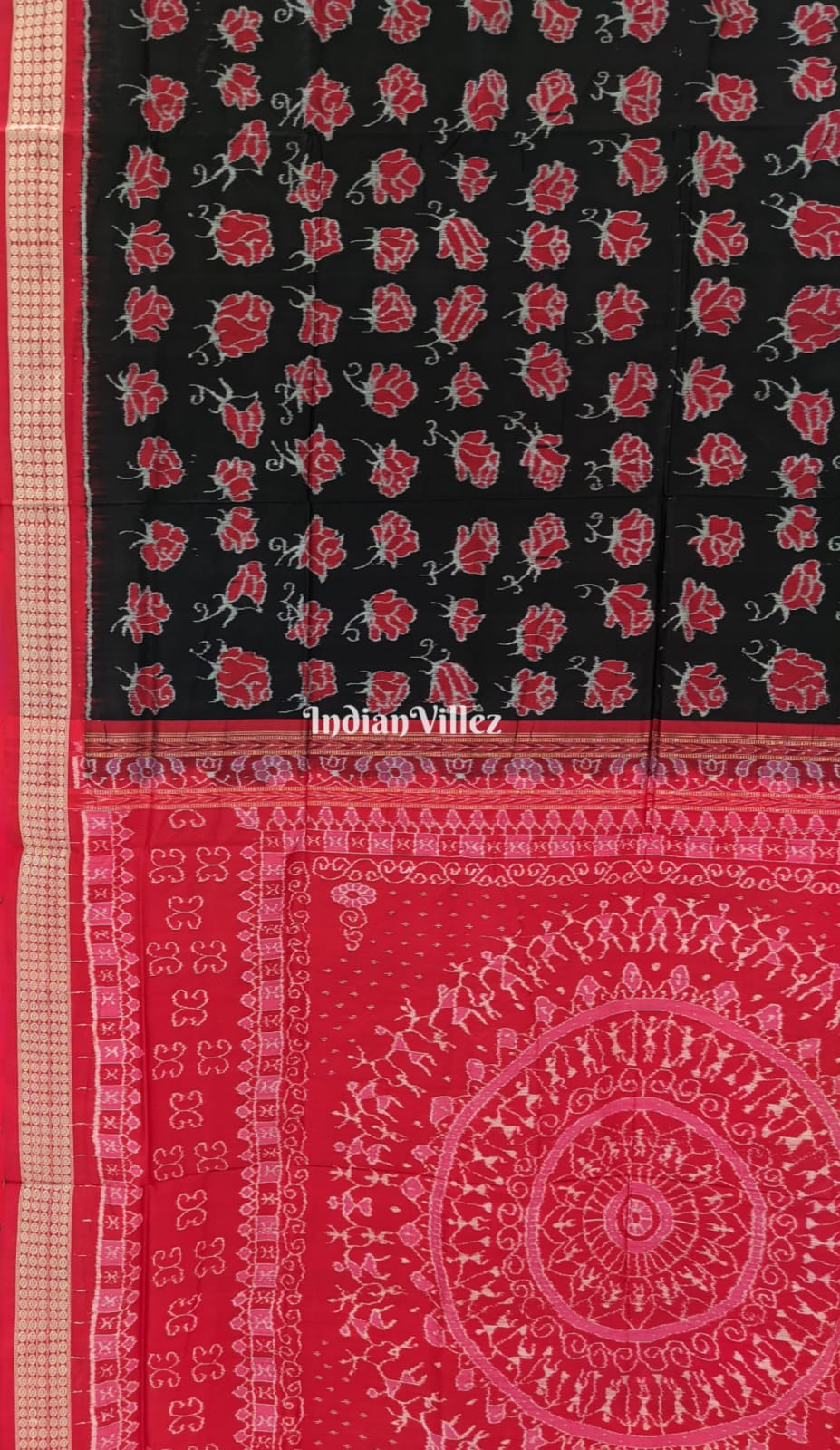 Black Rose Motif Sambalpuri Ikat Handloom Saree