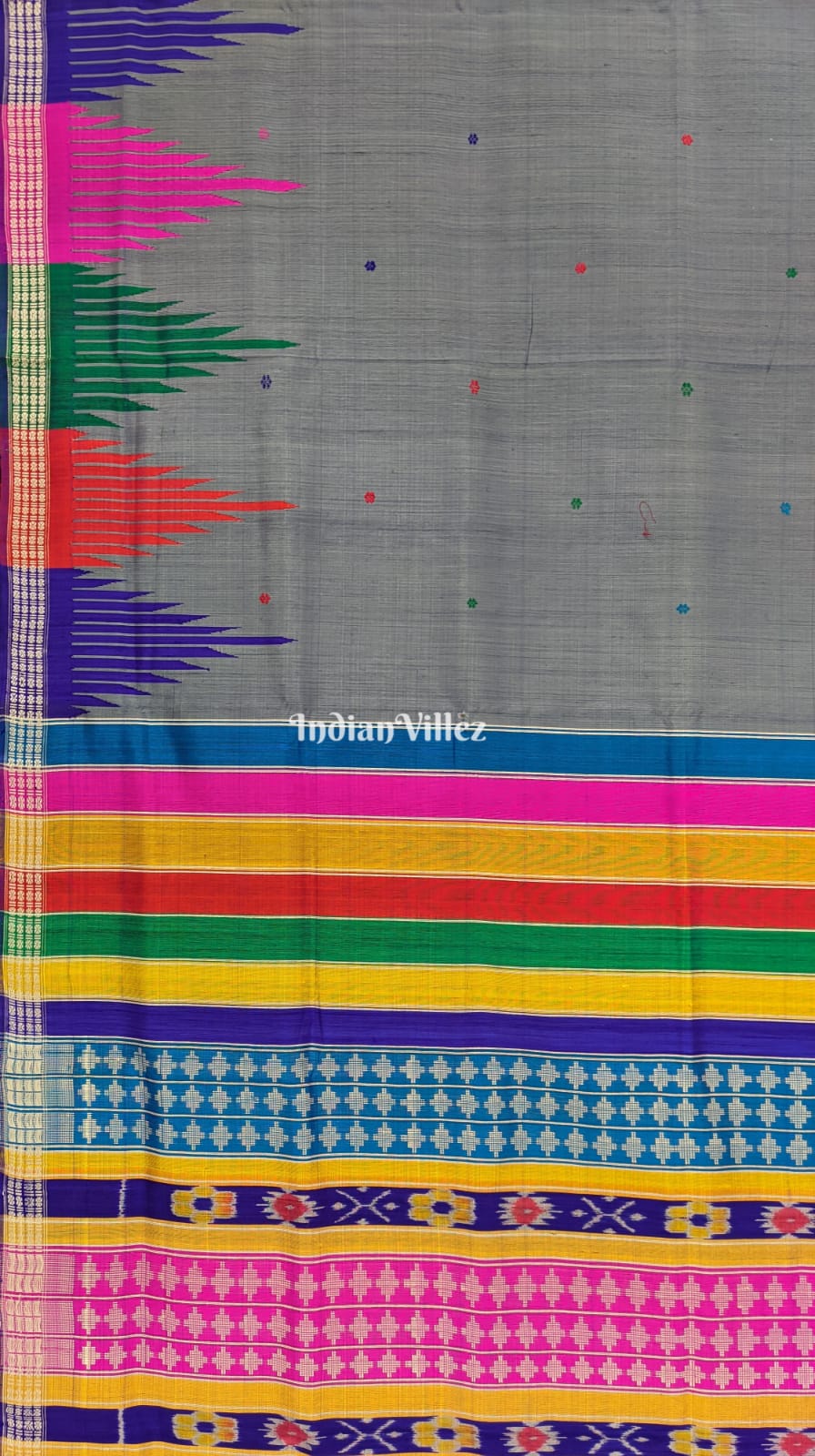 Steel Blue Berhampuri Double Palla Silk Handloom Saree