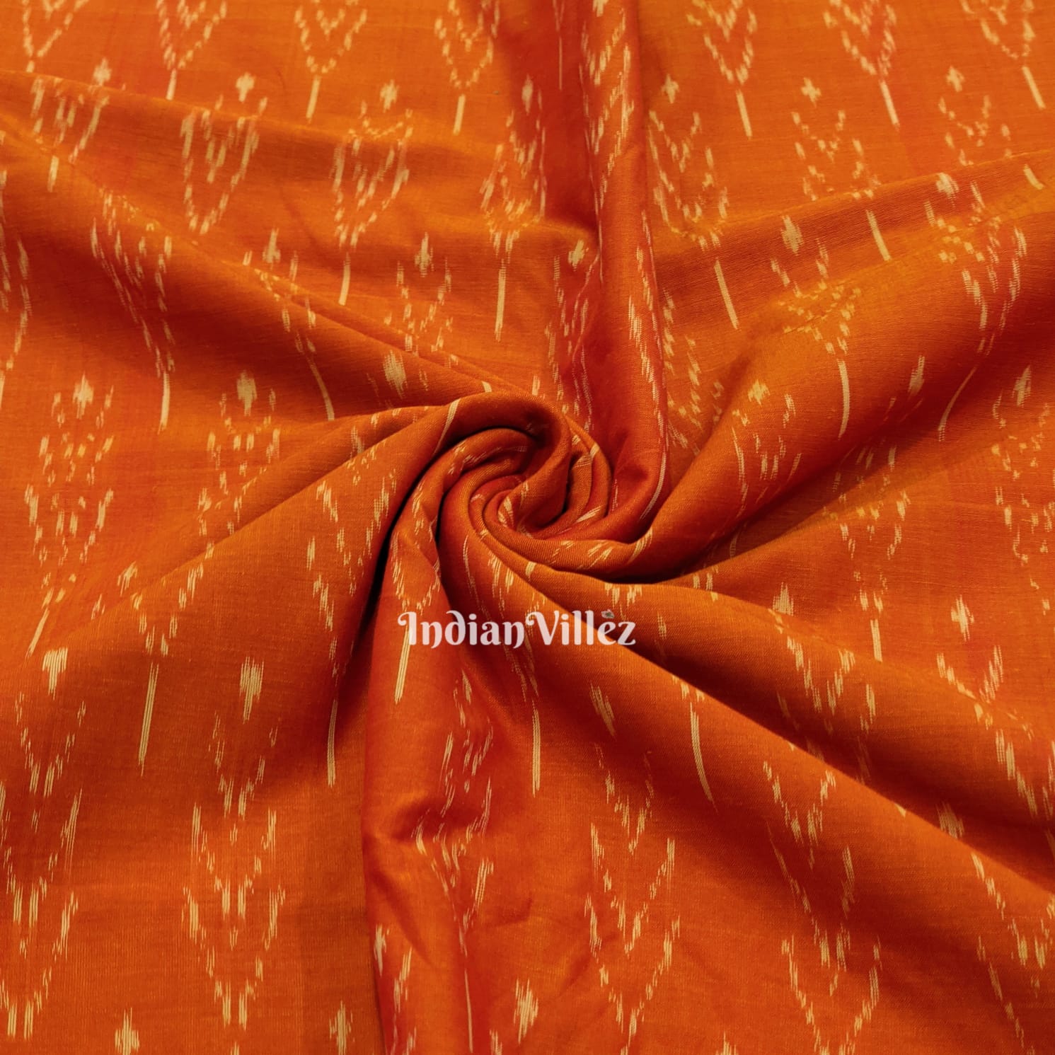 Orange Handwoven Pochampally Ikat Cotton Fabric
