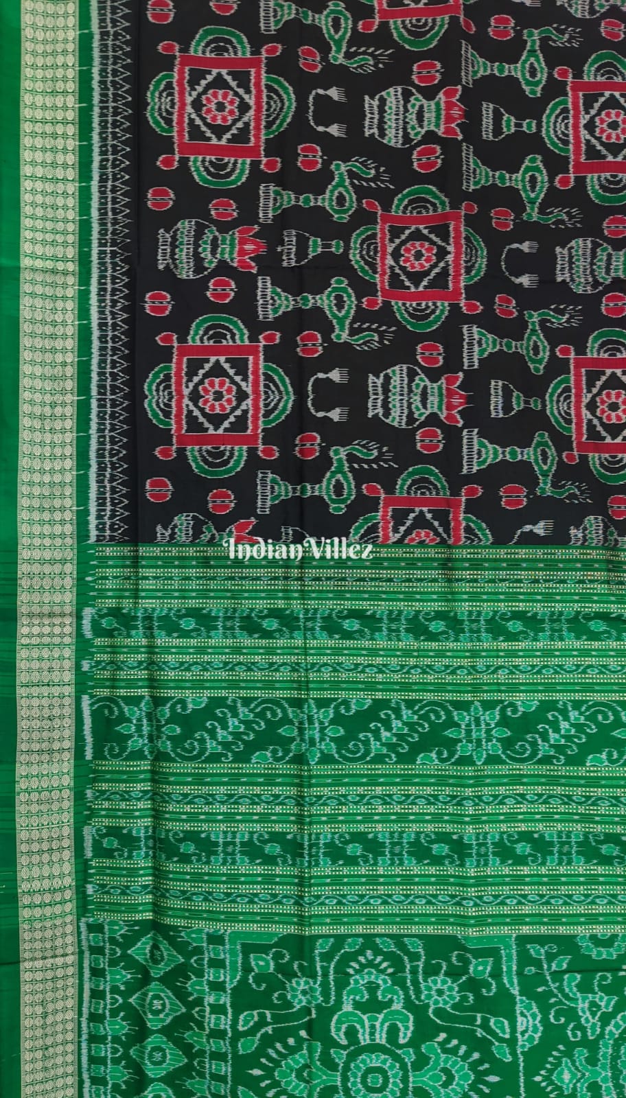 Black Green Kumbha Design Exclusive Sambalpuri Ikat Silk Saree