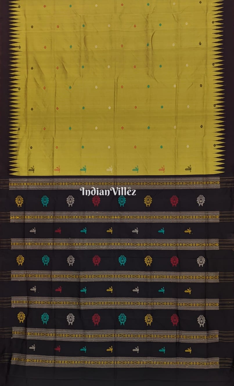 Mehndi Green Flower Motifs Bomkai Silk Saree inspired by Ganjam Bomkai Theme