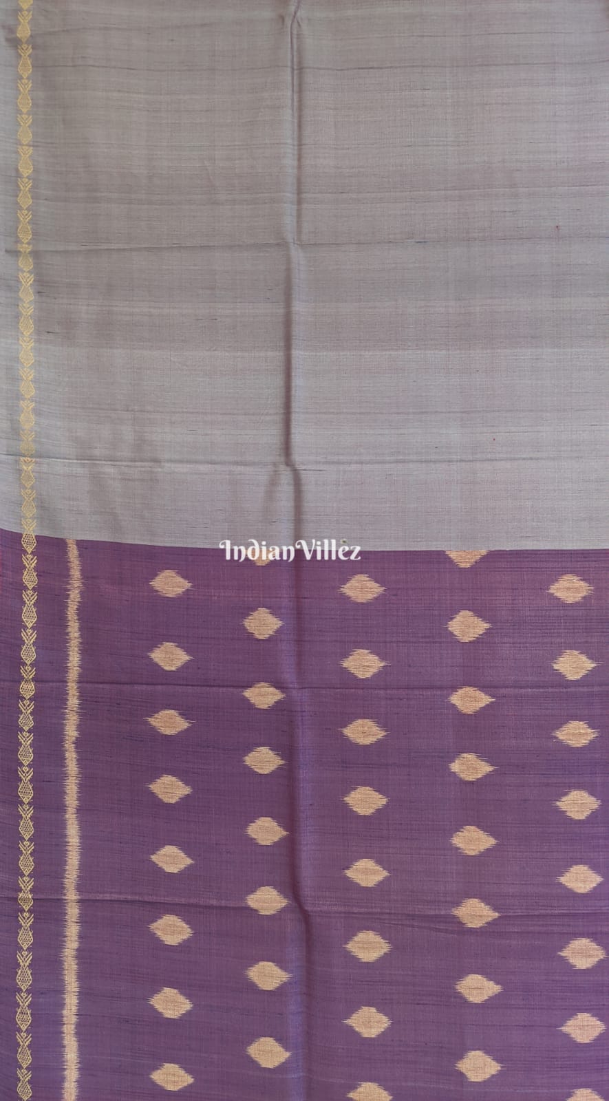 Grey Purple Double Pallu Gopalpur Tussar Silk Saree
