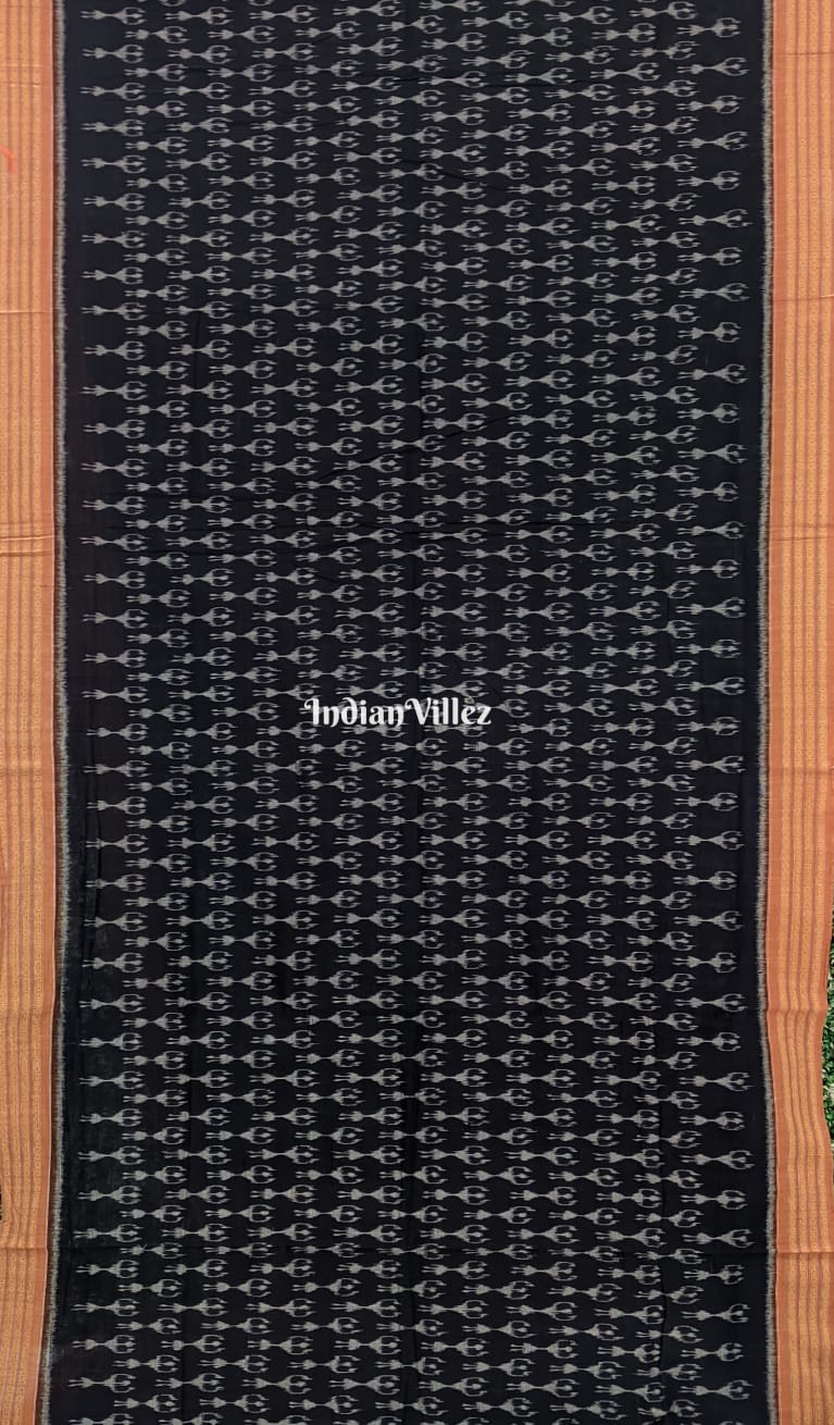 Black Tribal Theme Sambalpuri Ikat Maniabandha Cotton Saree