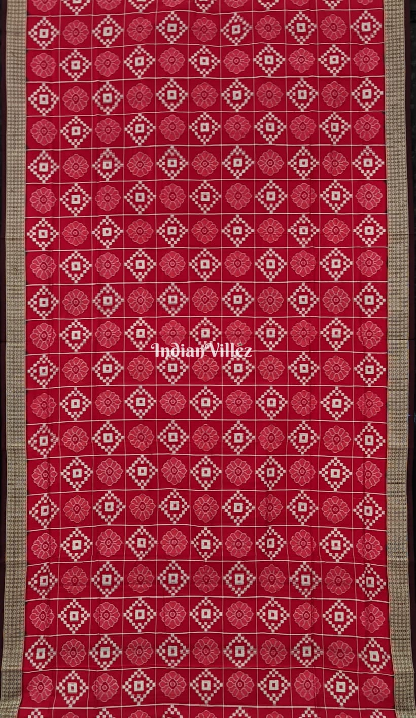 Red Body Flower Pasapalli Sambalpuri Silk Saree