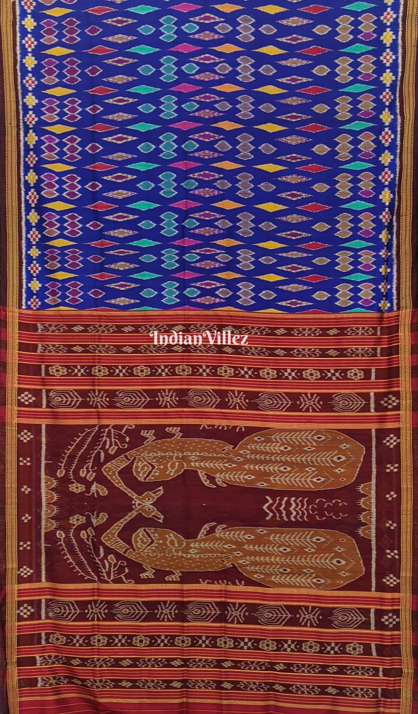 Multi Color Blue Base Odisha Ikat Khandua Silk saree