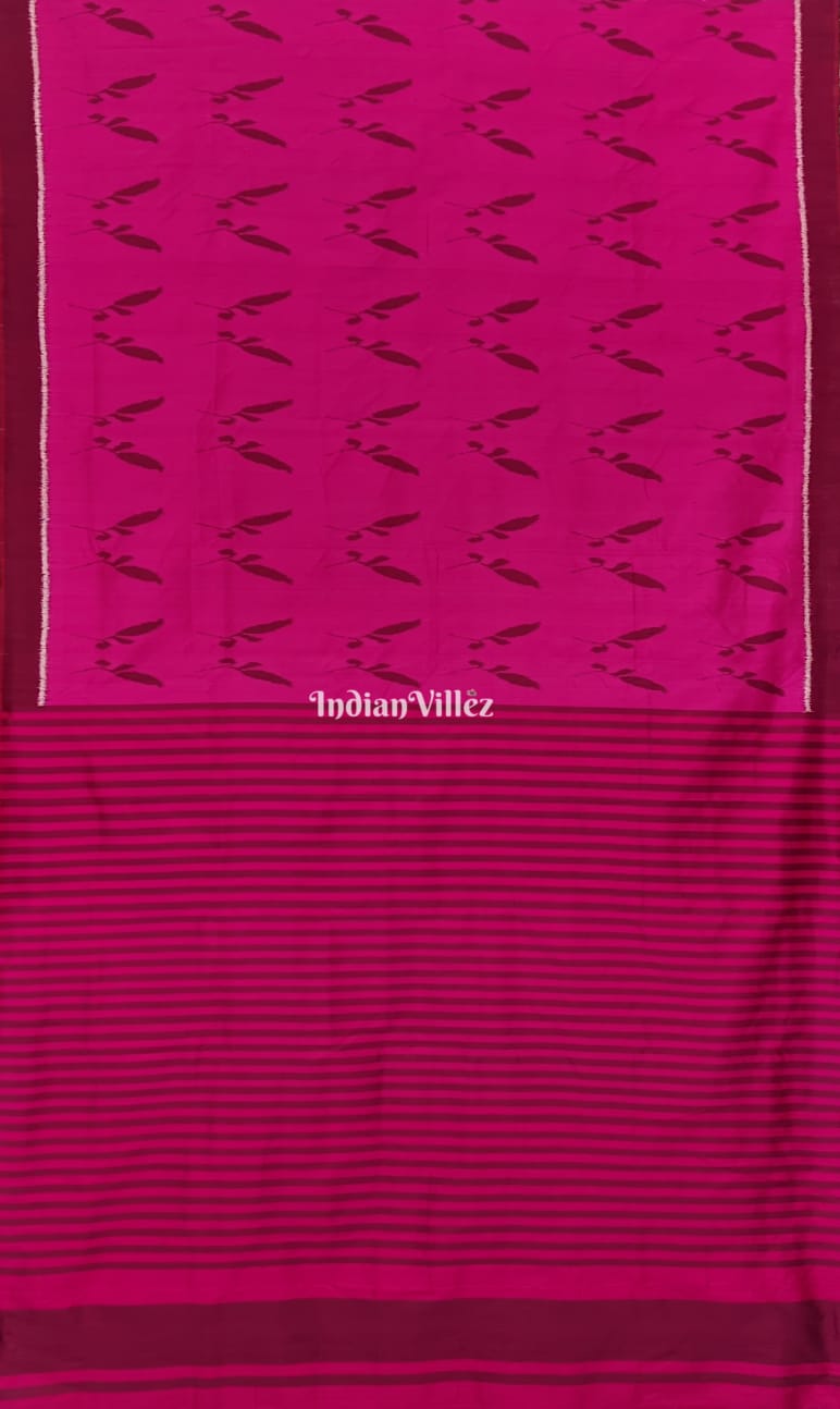 Bright Pink Bird Design Contemporary Silk Saree
