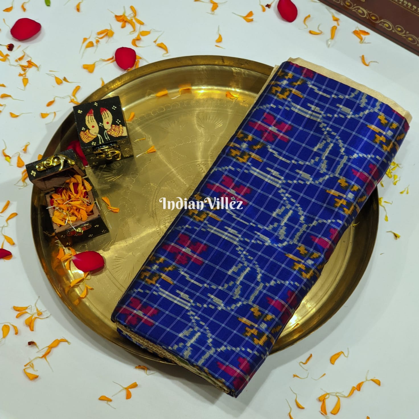 Blue and Cream Silk Handloom Pochampally Ikat Saree