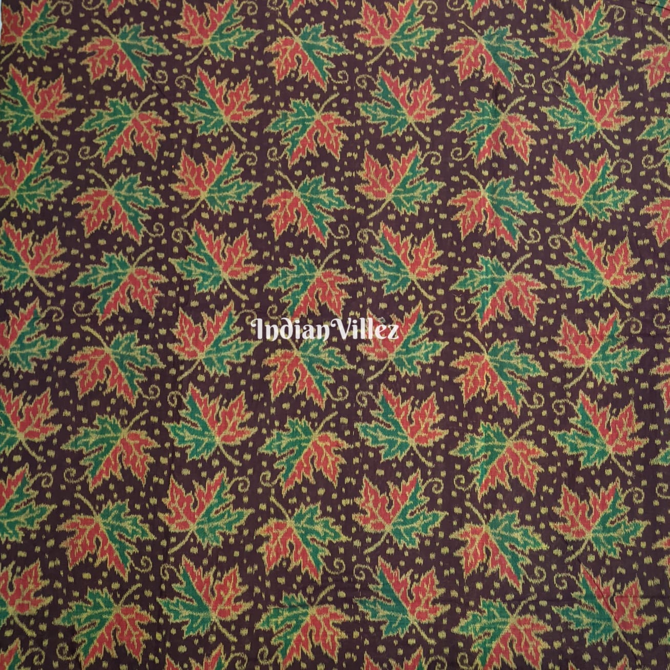 Chocolate Leaf Design Odisha Ikat Cotton Fabric