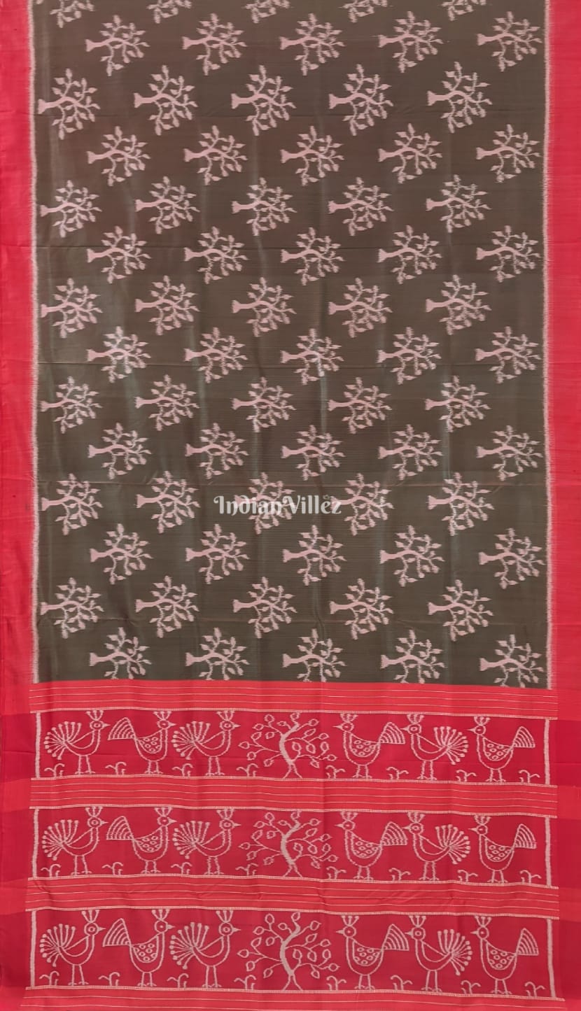 Moss Green Tree  Odisha Ikat Contemporary Silk Saree