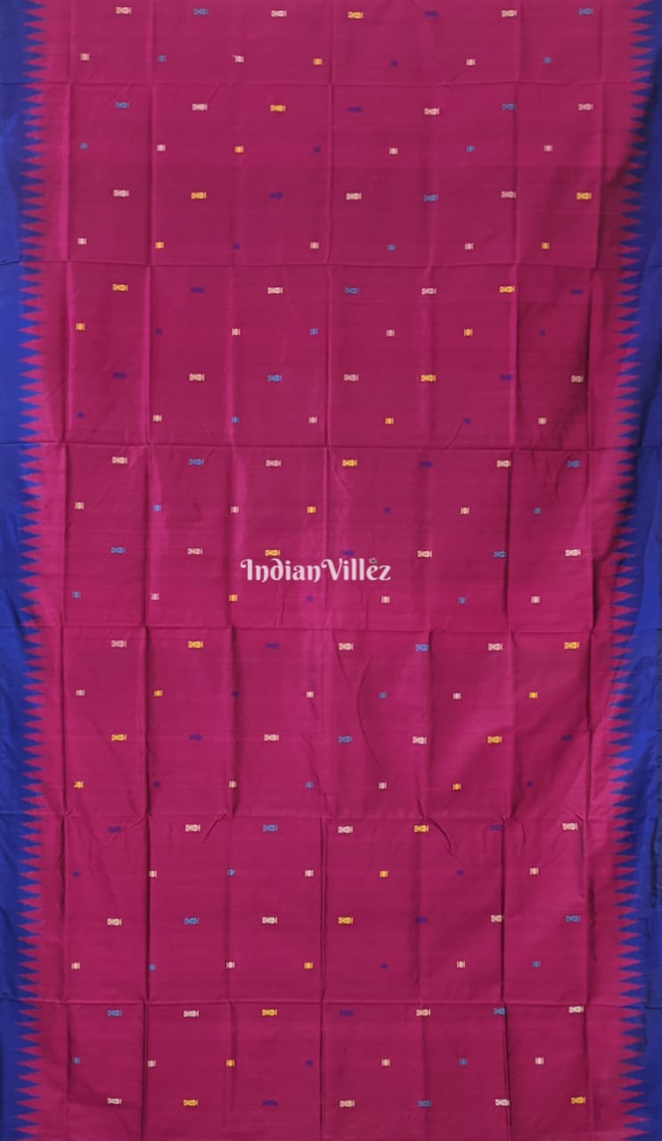 Dark Magenta & Blue Bomkai Silk Saree