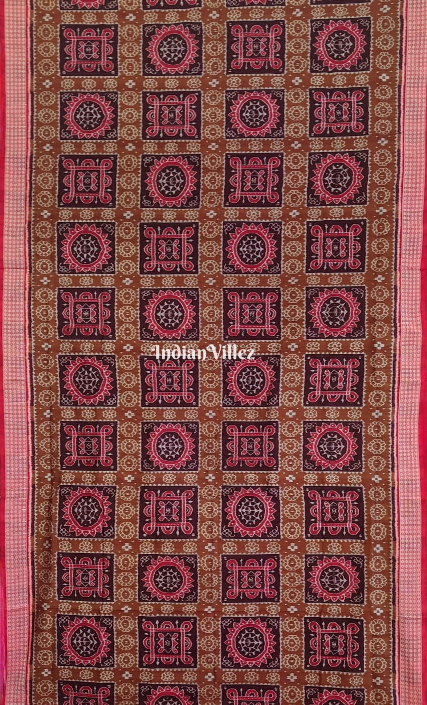 Rust Maroon Odisha Ikat Sambalpuri Silk Saree
