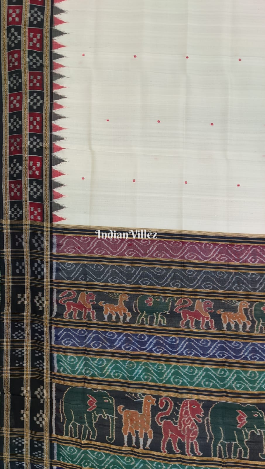 Milk White Double Border Pasapali Khandua Silk Saree