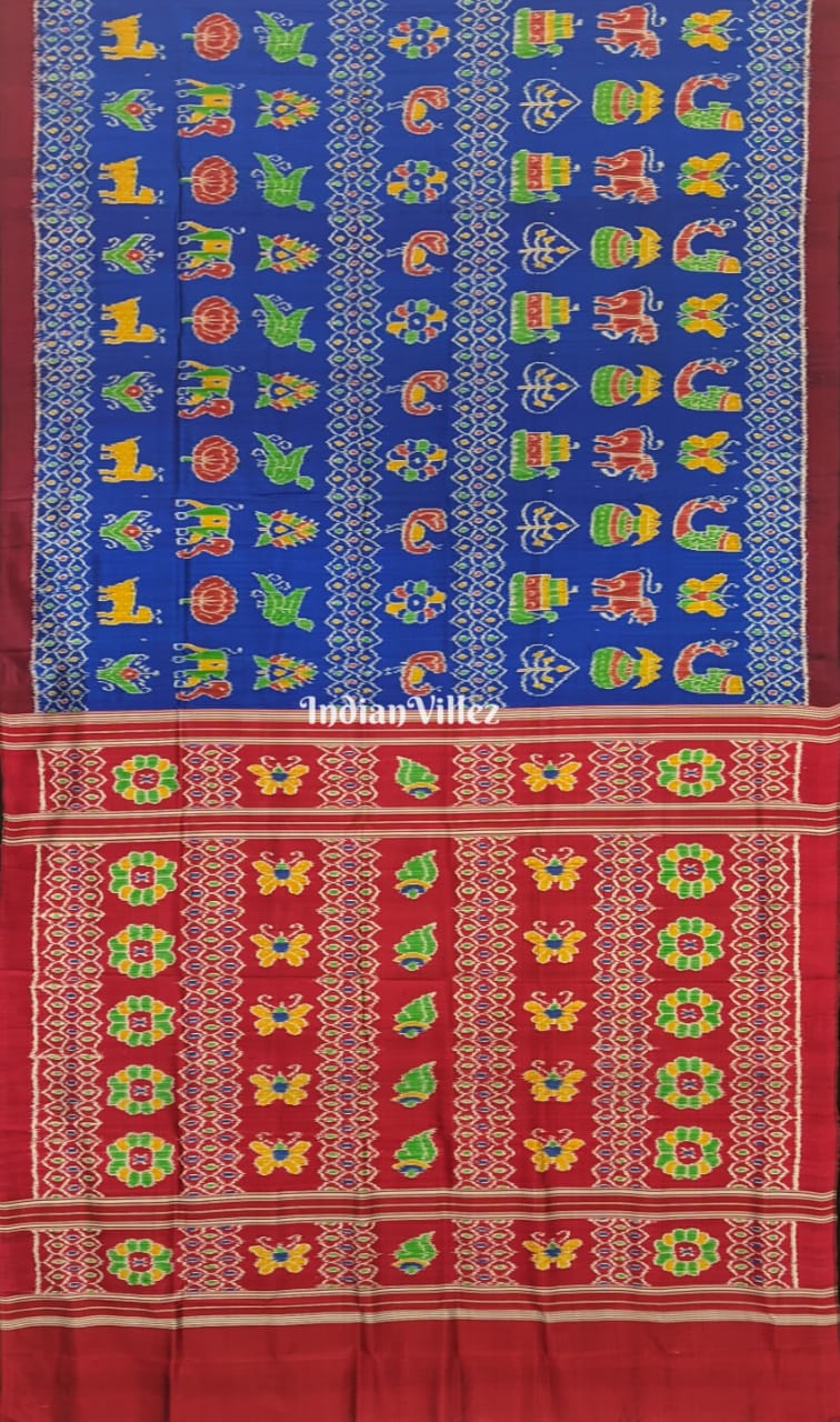 Blue Contemporary Nabakothi Khandua with Butterfly Anchal Silk Saree ( USA_V )