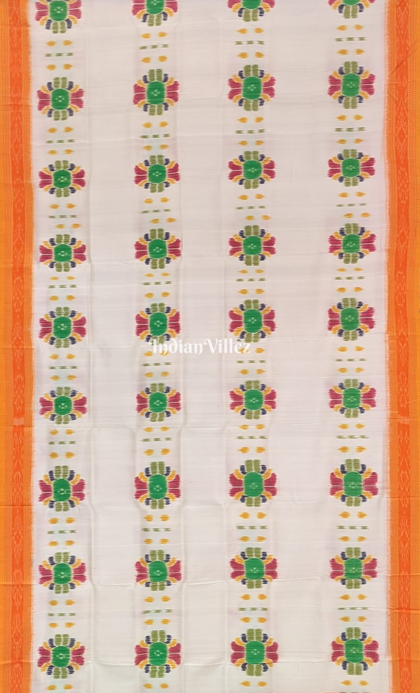 White Baghambari Odisha Ikat Khandua Silk Saree