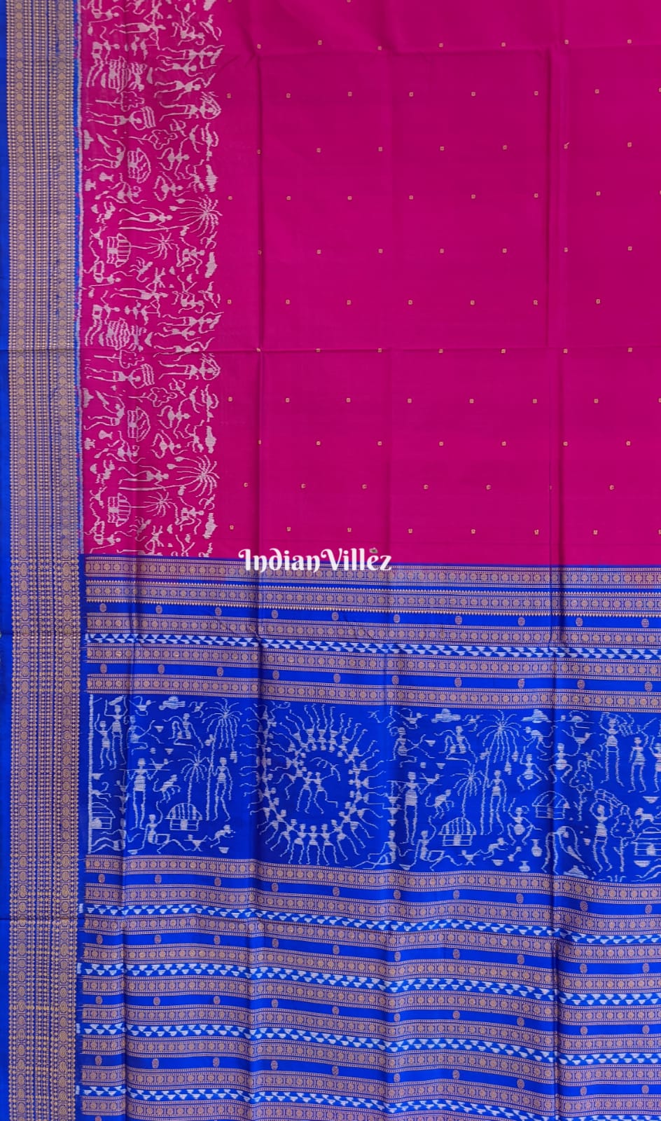 Pink Bandha Tribal Theme Bomkai Sambalpuri Ikat Silk Saree (With Patli Design)