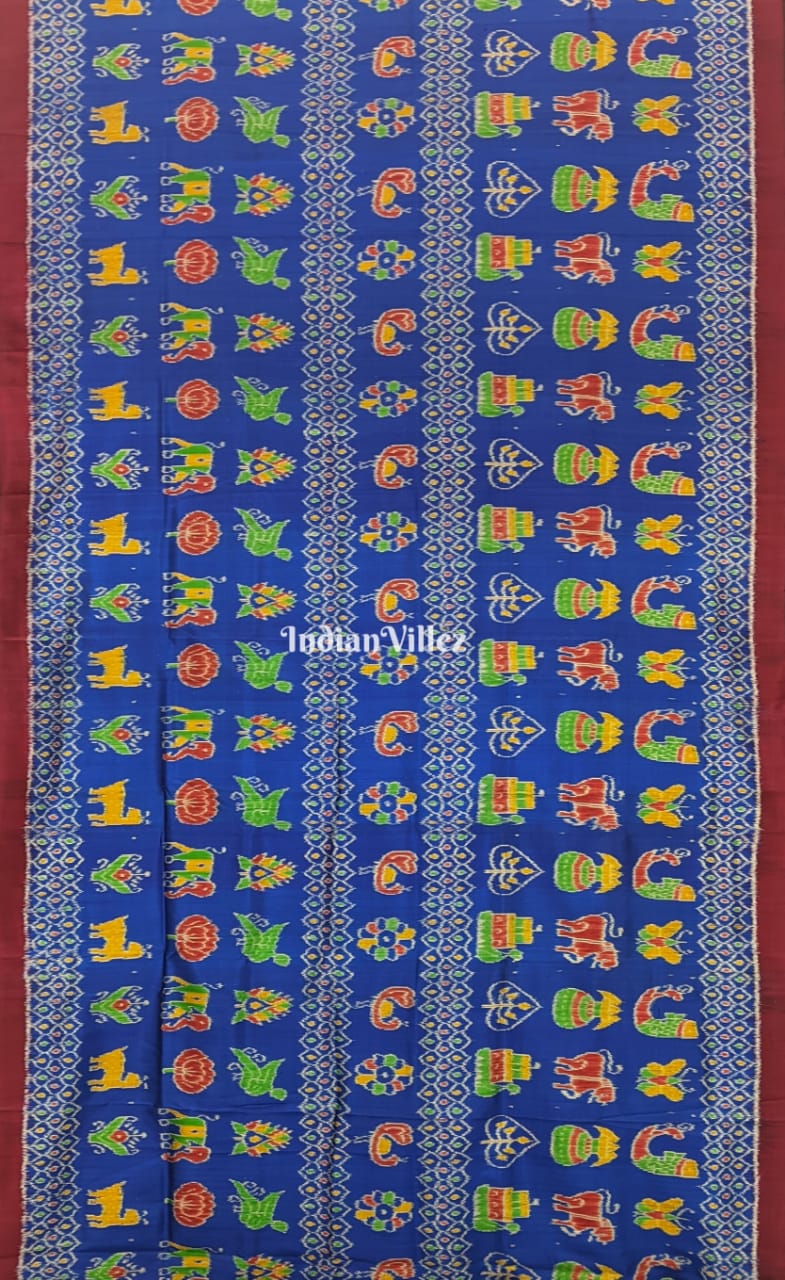 Blue Contemporary Nabakothi Khandua with Butterfly Anchal Silk Saree ( USA_V )