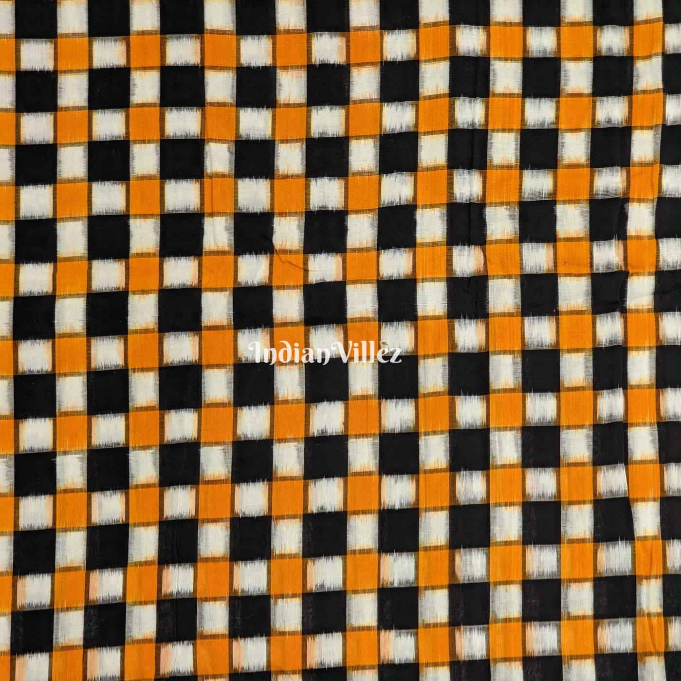 Yellow Black Pasapali Theme Sambalpuri Ikat Cotton Fabric