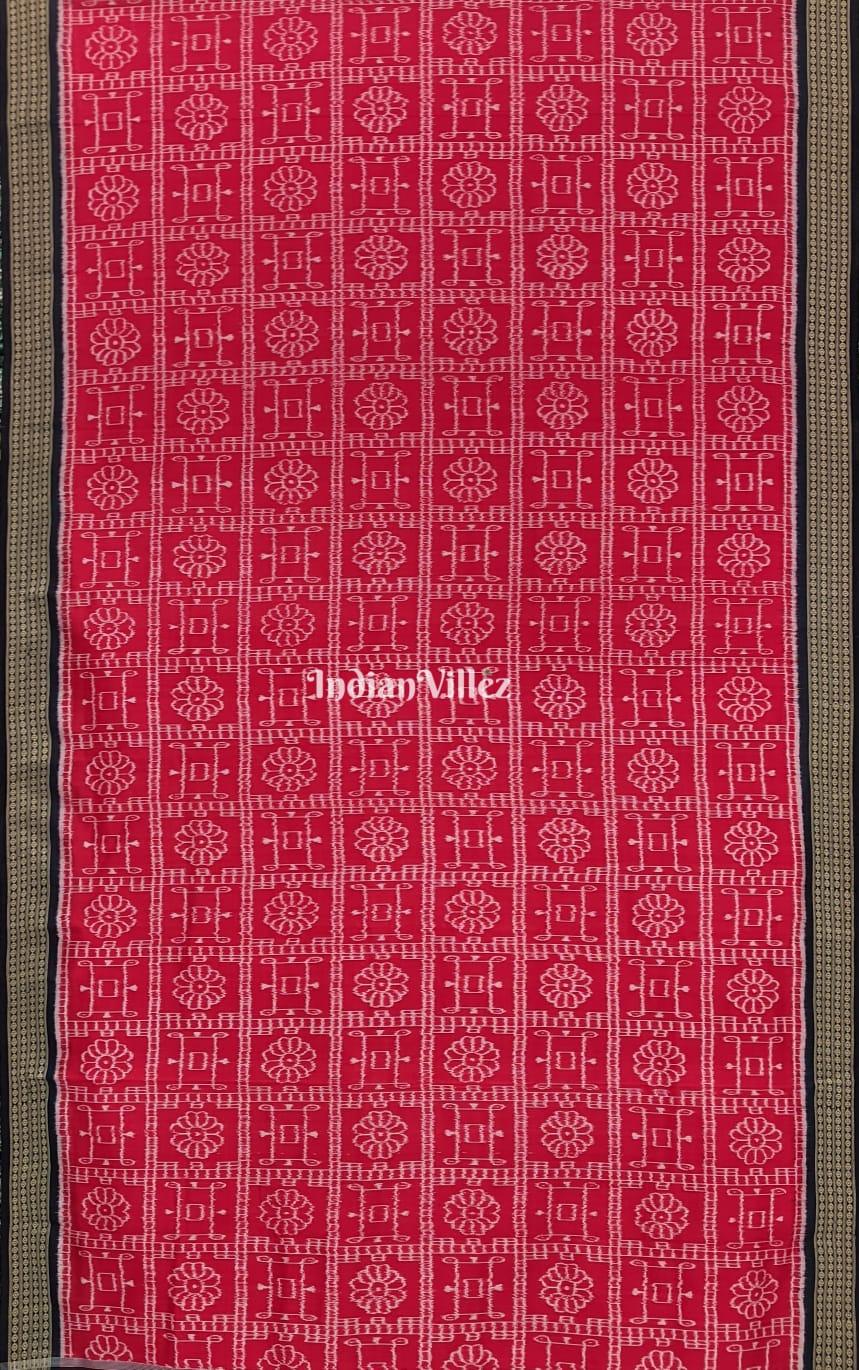 Red Contemporary Odisha Handloom Sambalpuri Ikat Silk Saree