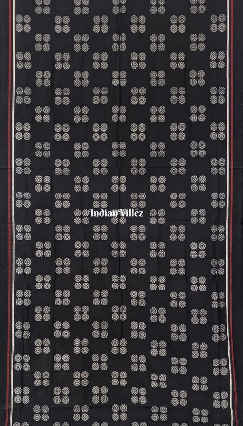 Black Round Rudraksha Elephant Sambalpuri Ikat Handloom Saree