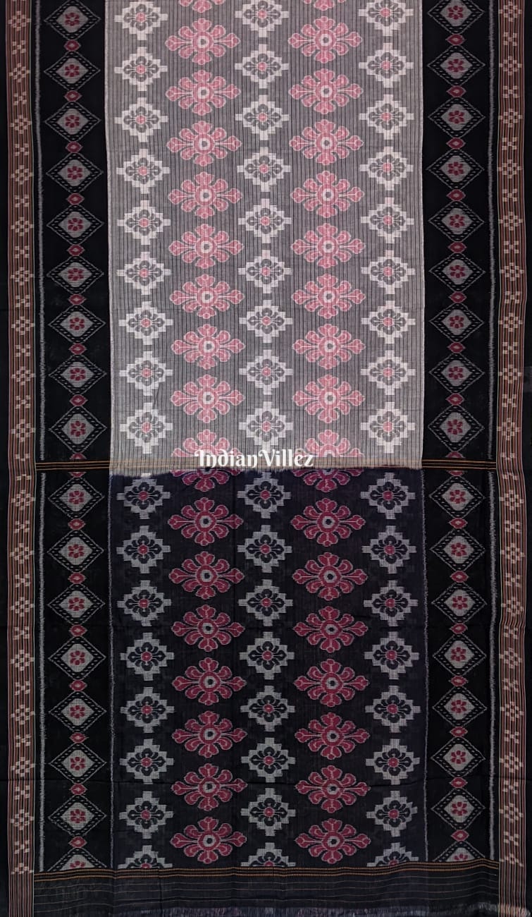 Black Floral Design Sambalpuri Ikat Cotton Saree
