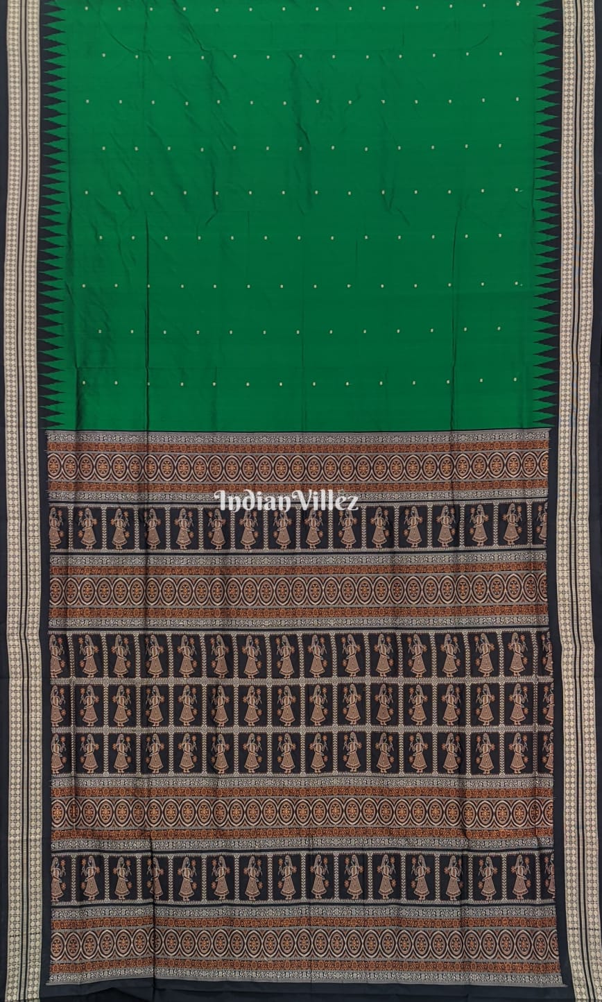 Green Bomkai Silk Saree with Potli Design Anchal