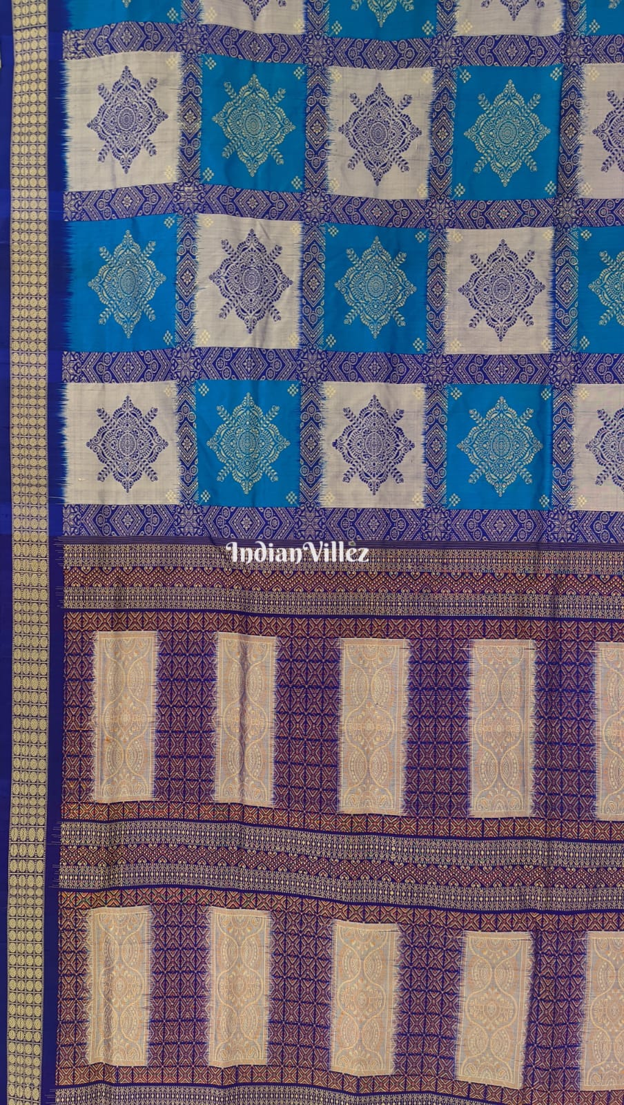 Blue Bomkai Sambalpuri Ikat with Patli Handloom Silk Saree