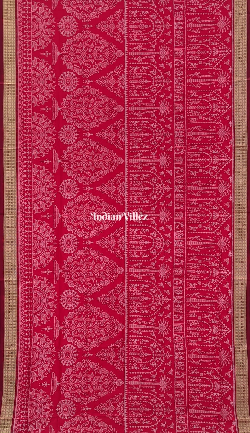 Red Tribal Theme Odisha Handloom Sambalpuri Ikat Silk Saree