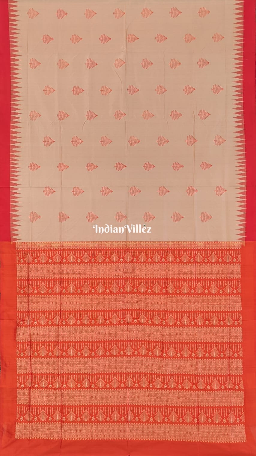 Golden Orange Tree Motif Bomkai Tissue Silk Saree