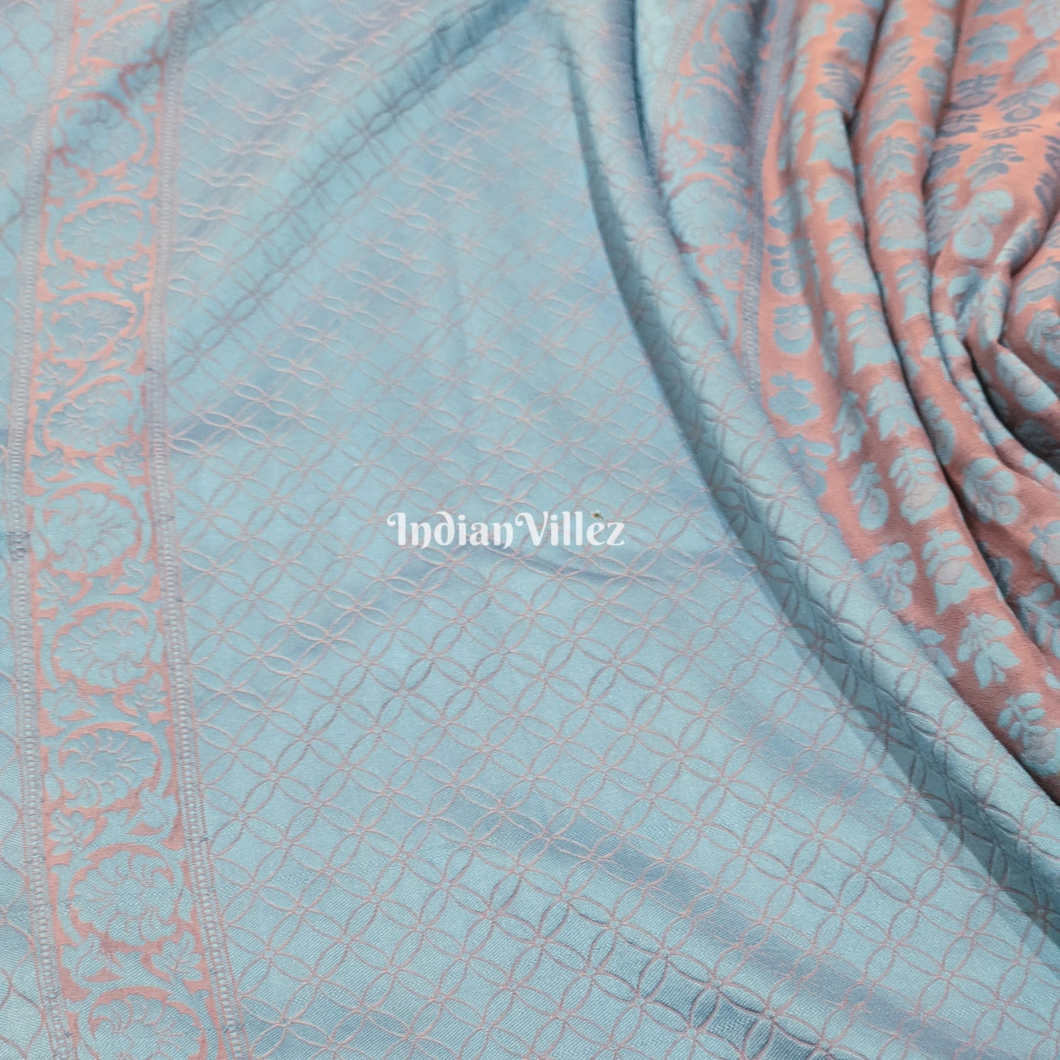 Sky Blue Flower Design Banarasi Khaddi Georgette Saree