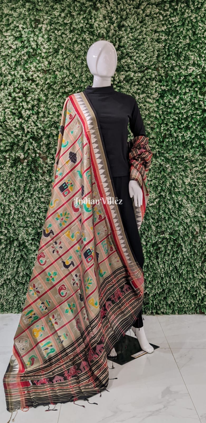 Beige Odisha Handloom Nabakothi Silk Dupatta