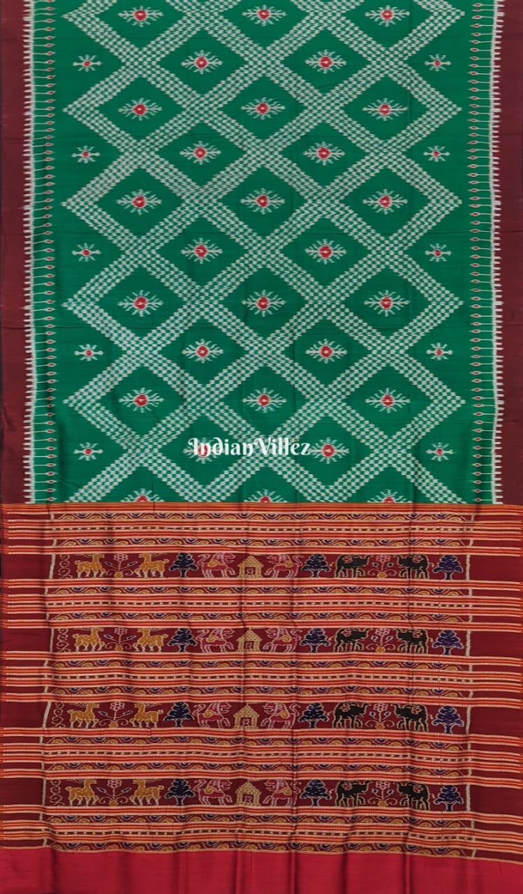 Bottle Green Tarabali Ikat Odisha Handloom Silk saree