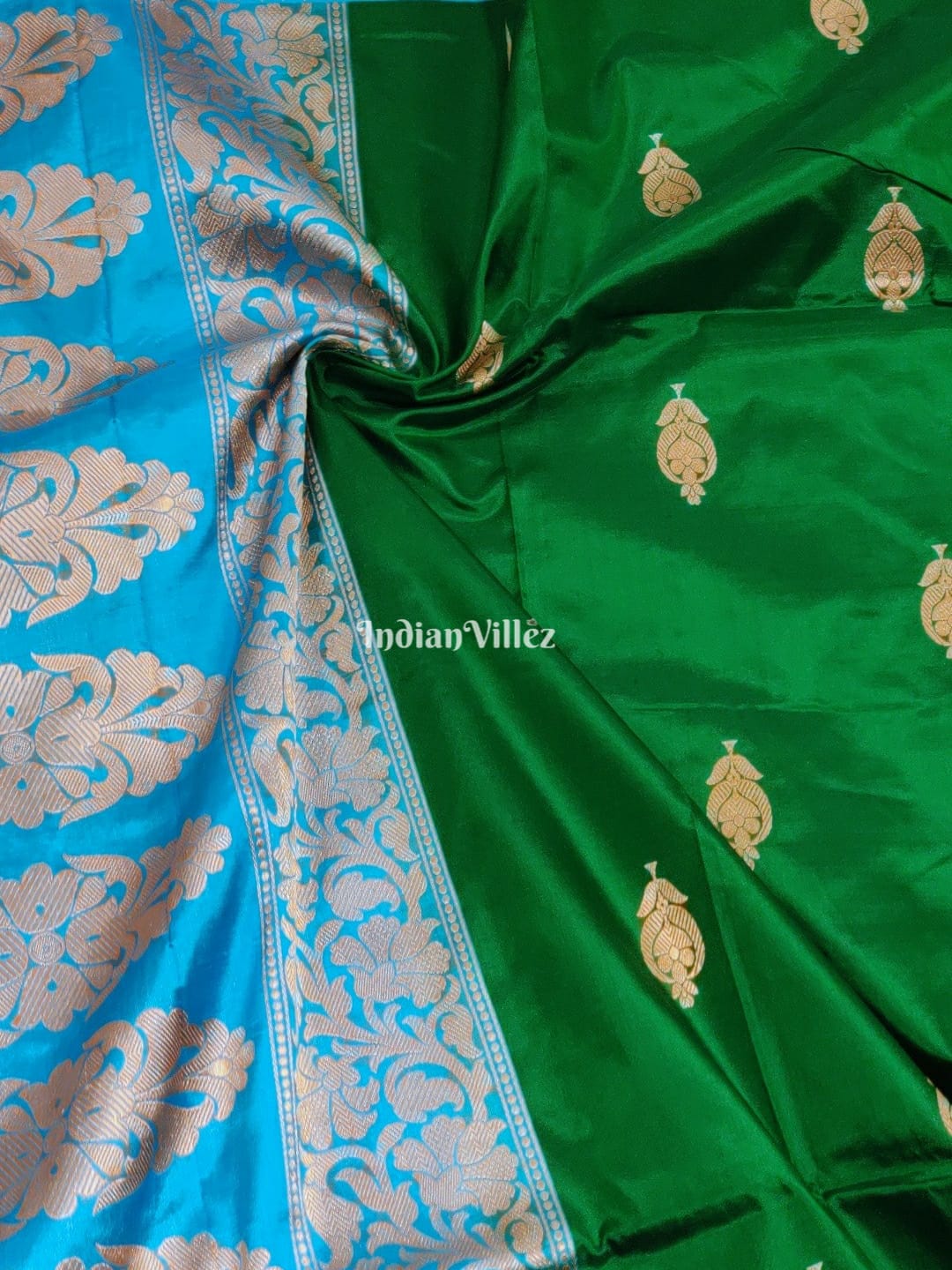 Bottle Green Banarasi Katan Silk Saree