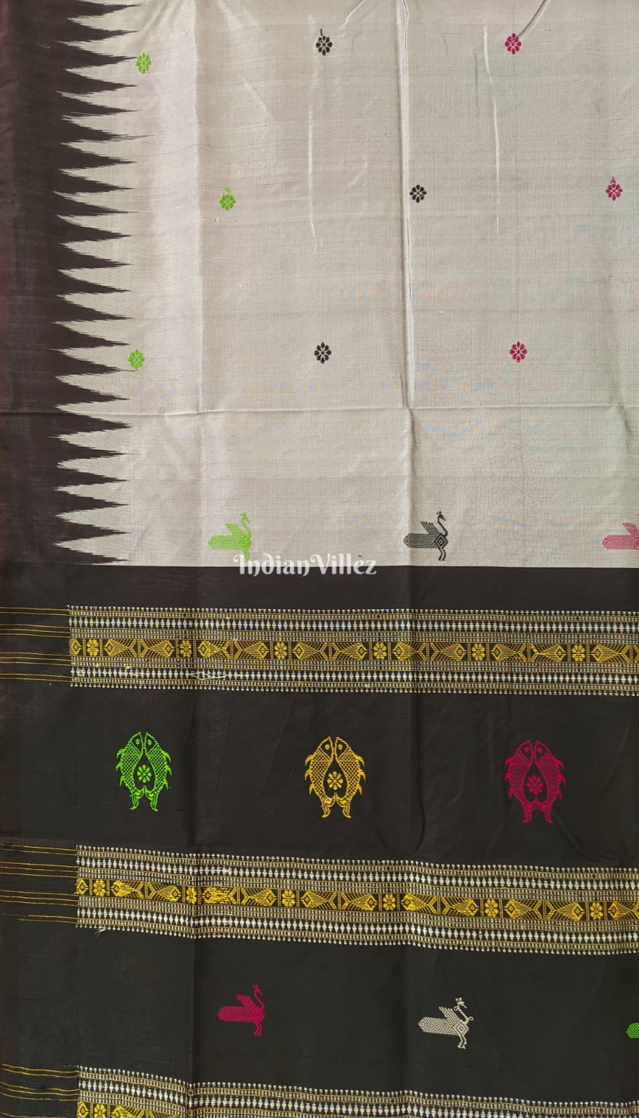 Steel Grey Odisha Handloom Bomkai Silk Saree