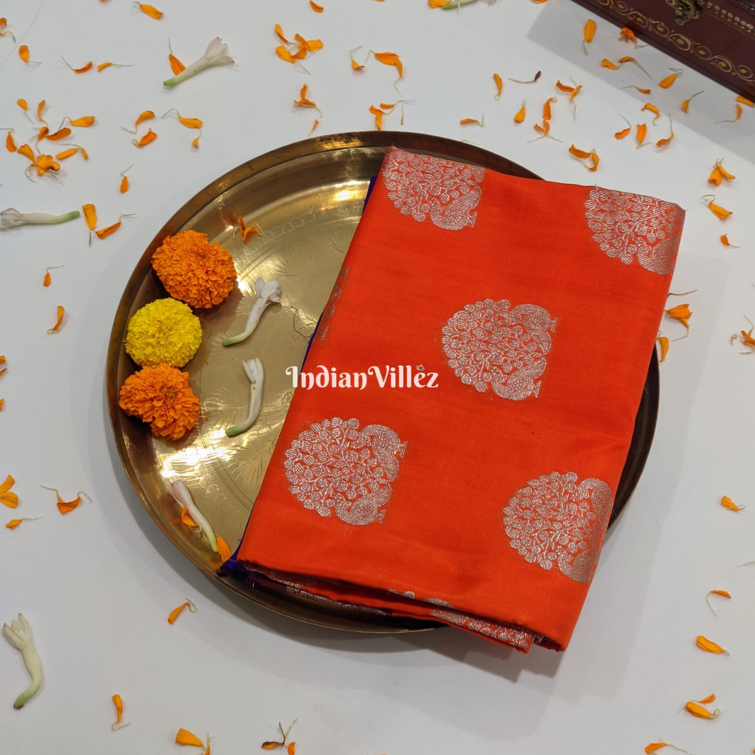Scarlet Orange South Handloom Venkatagiri Silk Saree