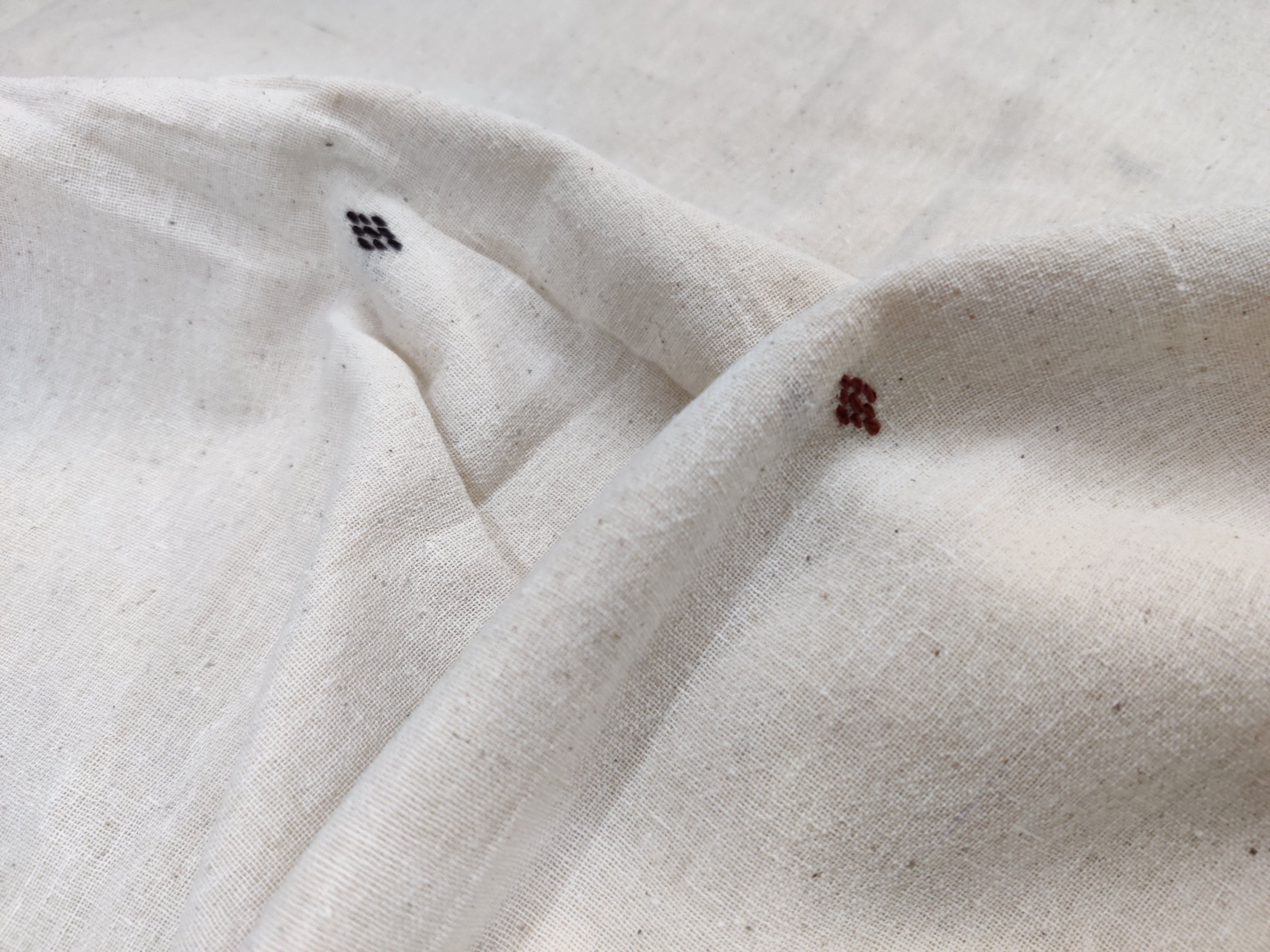 White with Diamond Motifs Kotpad Handloom Fabric - IndianVillèz