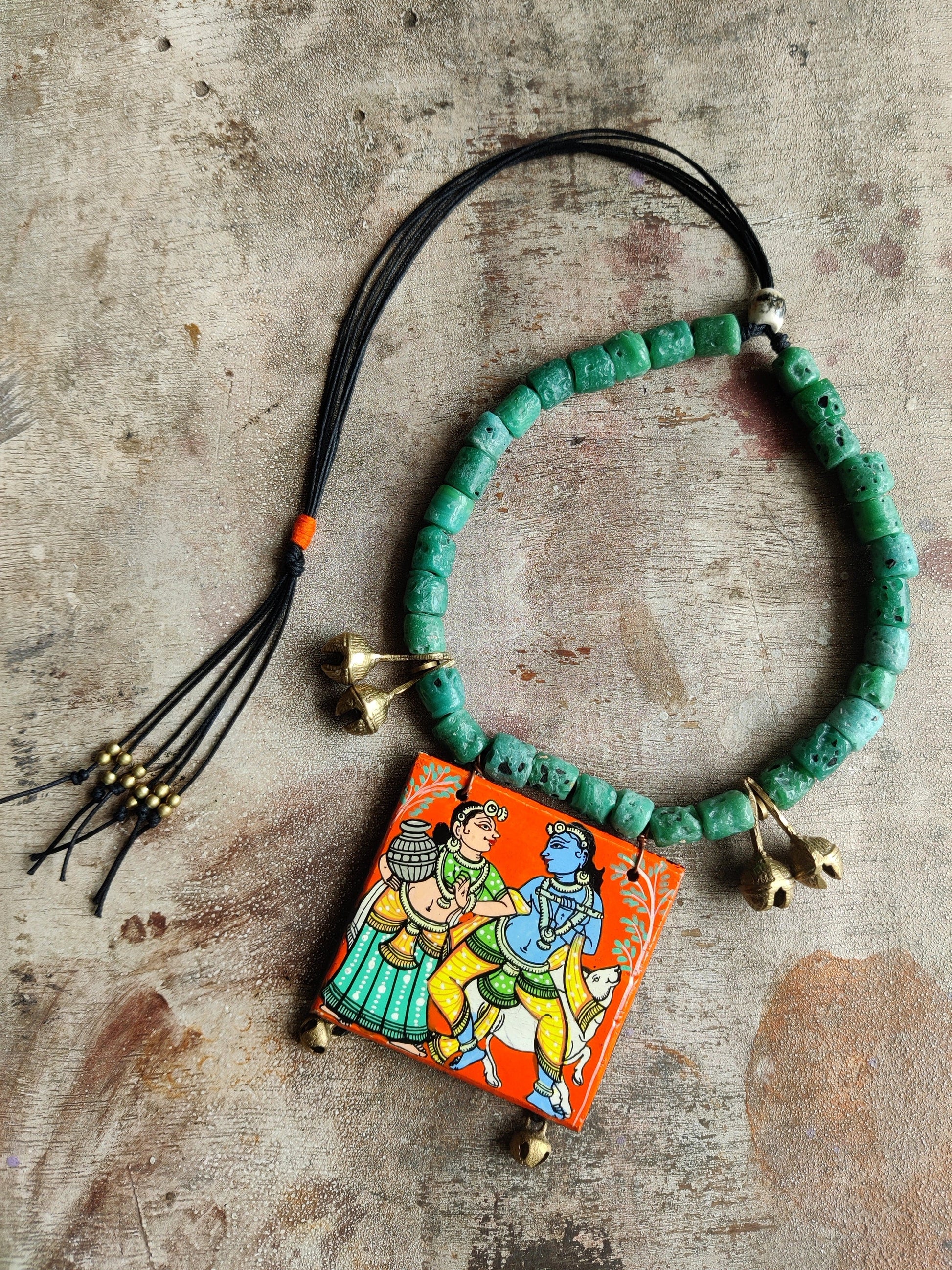 Krishna Leela Pattachitra Hand Painted Necklace