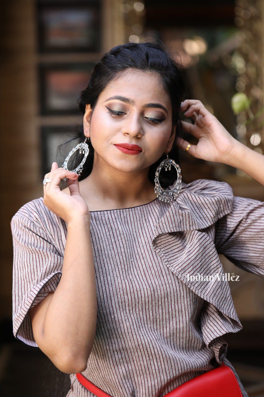 Grey Stripes Kotpad Handloom Cotton Shirt Dress for Women